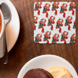 Porta-copo De Papel Quadrado Caixa de Natal de Cachorro Boxer Fofo com Chifres 