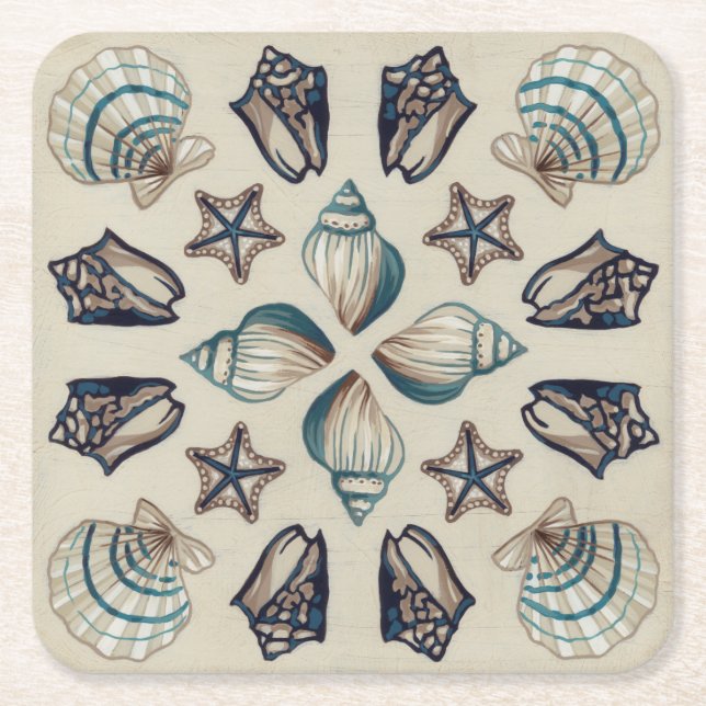 Porta-copo De Papel Quadrado Caleidoscópio Costeiro (Frente)