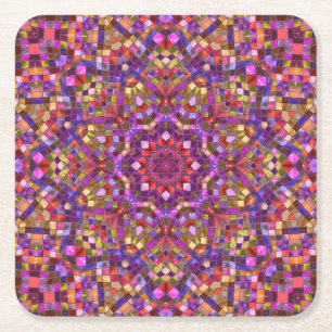 Porta-copo De Papel Quadrado Caleidoscópio do Fractal de PurpleVintage do