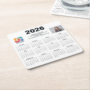 Porta-copo De Papel Quadrado Calendário Empresarial Personalizado 2026 Logotipo