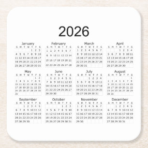 Porta-copo De Papel Quadrado Calendário Minimalista Simples 2026