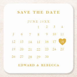 Porta-copo De Papel Quadrado Calendário Simples Dourado e Branco Salve a Data