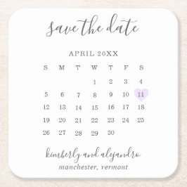 Porta-copo De Papel Quadrado Calendário Simples Roxo Pastel Coração Salve a Dat