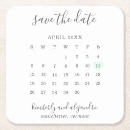 Porta-copo De Papel Quadrado Calendário Simples Verde Pastel Coração Salvar a D