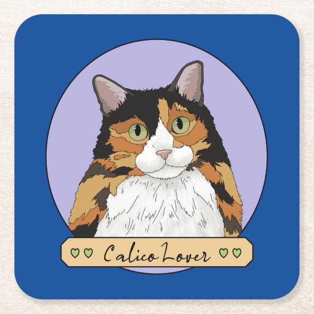 Porta-copo De Papel Quadrado Calico Cat Lover (Frente)