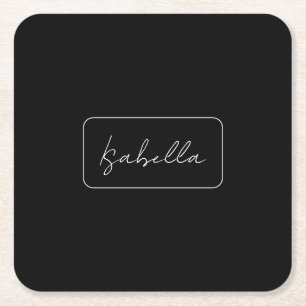 Porta-copo De Papel Quadrado Caligrafia Black White Plain Creative Modern Name