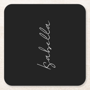Porta-copo De Papel Quadrado Caligrafia Black White Plain Creative Modern Name