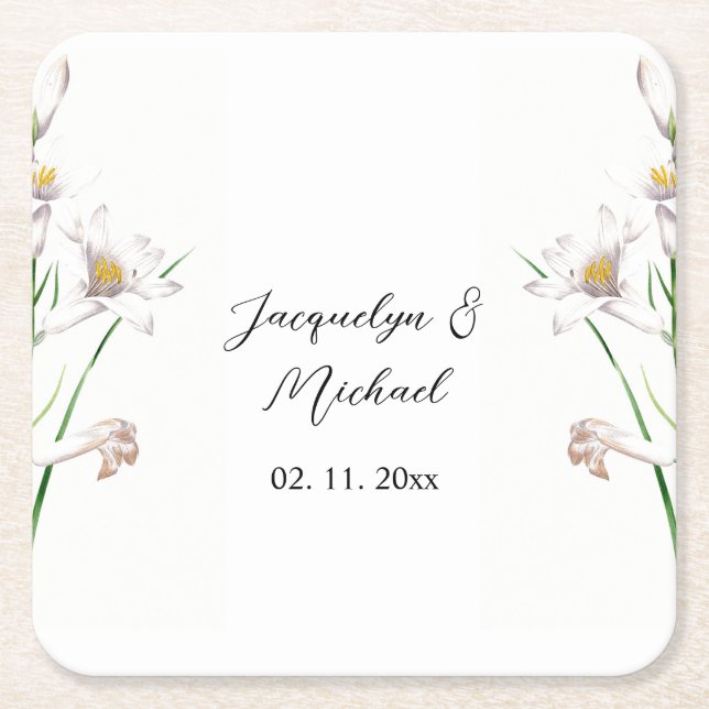 Porta-copo De Papel Quadrado Caligrafia Chic Chic Floral - Adicione Nome (Frente)