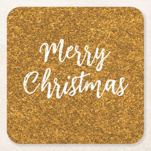 Porta-copo De Papel Quadrado Caligrafia de Natal alegre e Dourada