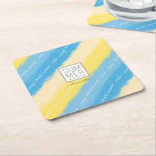 Porta-copo De Papel Quadrado Caligrafia de Verão em faixas de água