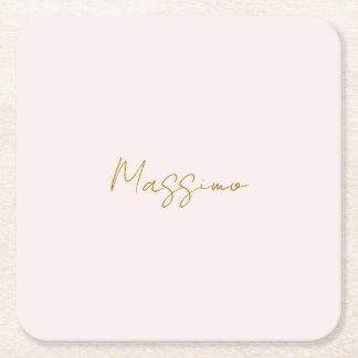 Porta-copo De Papel Quadrado Caligrafia Elegante Cor Dourada e Pastel Nome Simp