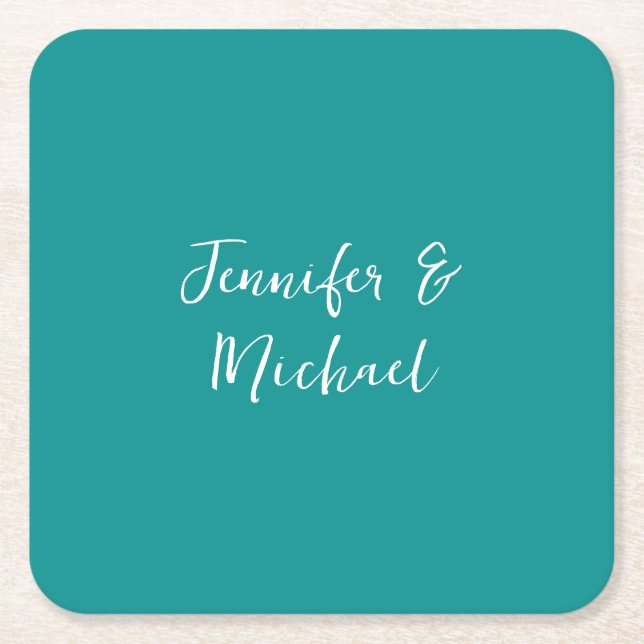 Porta-copo De Papel Quadrado Caligrafia minimalista profissional azul verde (Frente)