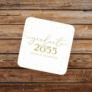 Porta-copo De Papel Quadrado Caligrafia Moderna Dourada Minimalista de Graduaçã