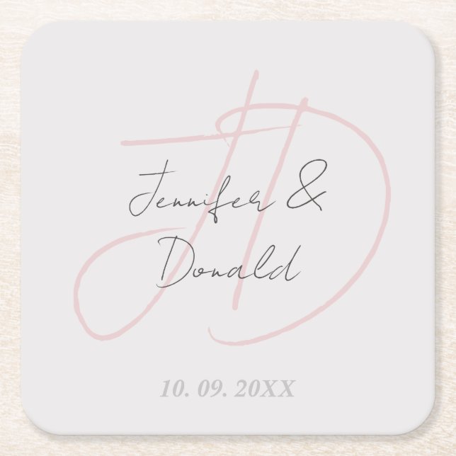 Porta-copo De Papel Quadrado Caligrafia monograma de roteiro clássico da moda (Frente)