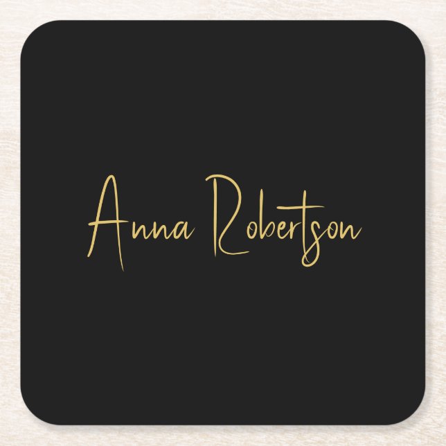 Porta-copo De Papel Quadrado Caligrafia profissional de tendências Douradas pre (Frente)