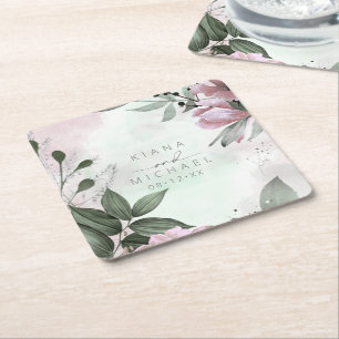Porta-copo De Papel Quadrado Calliografia Floral Wedding Mauve ID771