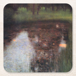 Porta-copo De Papel Quadrado Calm Pond no Castelo de Kammer, Gustav Klimt