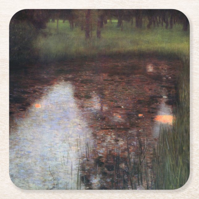 Porta-copo De Papel Quadrado Calm Pond no Castelo de Kammer, Gustav Klimt (Frente)