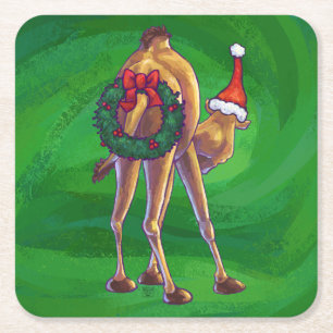 Porta-copo De Papel Quadrado Camel Christmas On Green