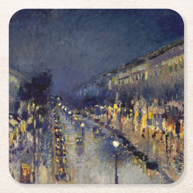 Porta-copo De Papel Quadrado Camille Pissarro - Boulevard Montmartre à Noite (Frente)