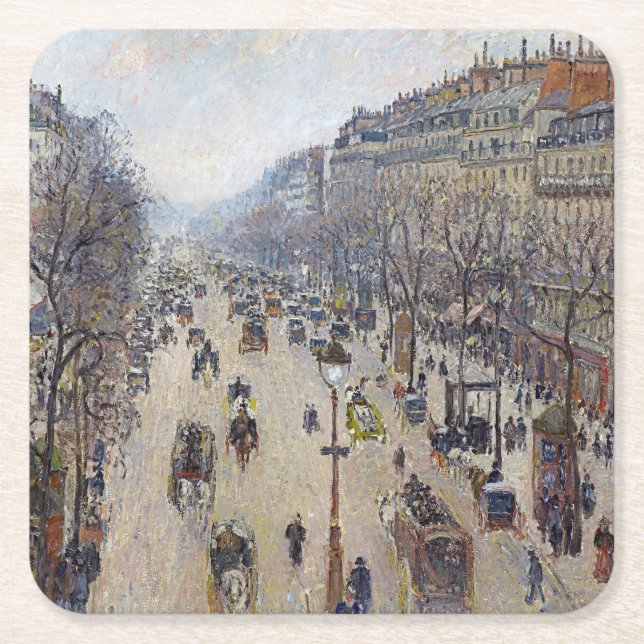 Porta-copo De Papel Quadrado Camille Pissarro - Boulevard Montmartre, manhã (Frente)