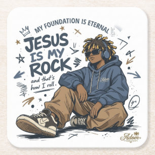 Porta-copo De Papel Quadrado Camiseta Feminina ADOM "Jesus É Minha Rocha"