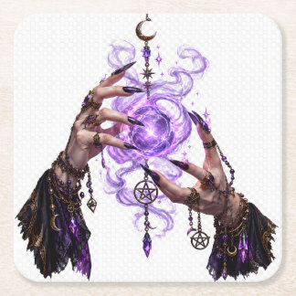 Porta-copo De Papel Quadrado Camiseta Mágica Roxa Mãos de Bruxa Gótica