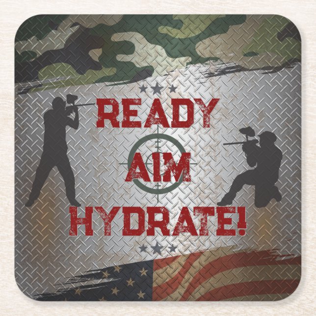 Porta-copo De Papel Quadrado Camo Militar Festa de aniversário Paintball EUA (Frente)