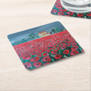 Porta-copo De Papel Quadrado Campo de Amapolas Pintura de Alfred Fox