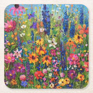 Porta-copo De Papel Quadrado Campo de flor selvagem Porta copos de pintura acrí