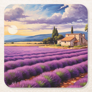Porta-copo De Papel Quadrado Campo de lavanda lindo na Provença, França