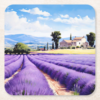 Porta-copo De Papel Quadrado Campo de lavanda lindo na Provença, França