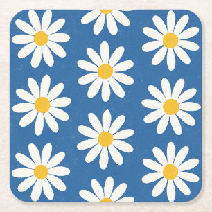 Porta-copo De Papel Quadrado Campo de Margaridas em Azul