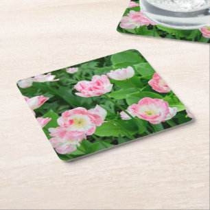 Porta-copo De Papel Quadrado Campo de tulipas rosa