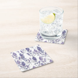 Porta-copo De Papel Quadrado Campos de Lavanda | Padrão de Flor de Aquarela Rox