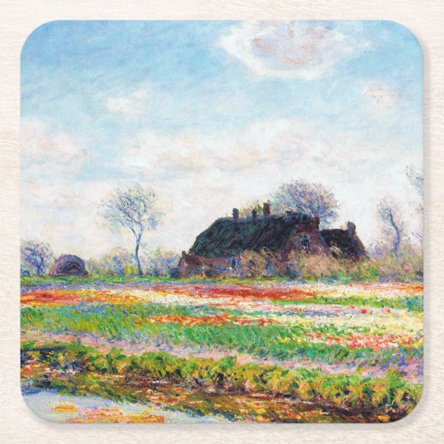 Porta-copo De Papel Quadrado Campos Tulip nos Países Baixos, Monet (Frente)