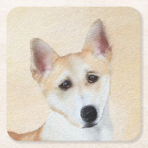 Porta-copo De Papel Quadrado Canaan Dog Painting - Arte de Cachorro Original