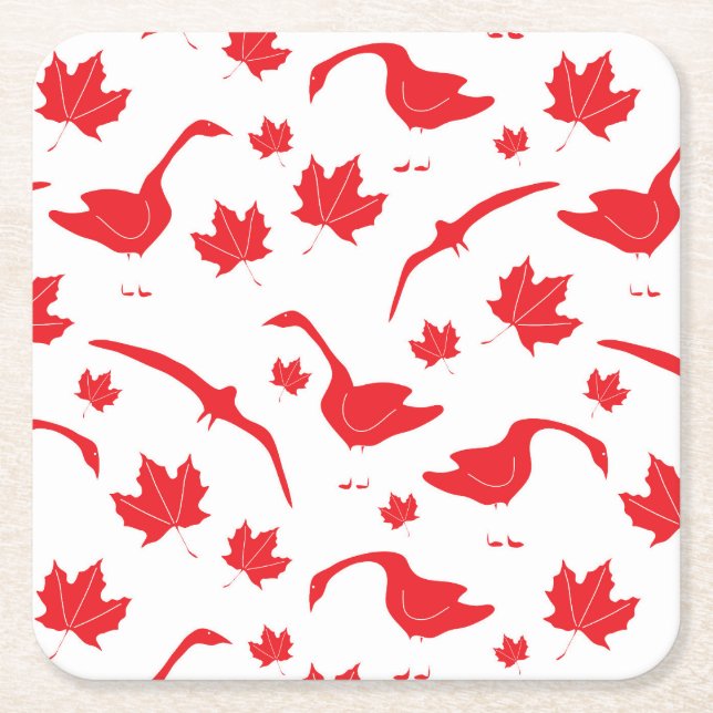 Porta-copo De Papel Quadrado Canada Geese and Maple Leaves - canadense flag red (Frente)