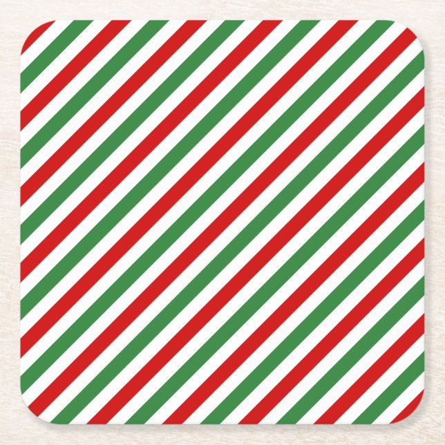 Porta-copo De Papel Quadrado Candy Cane Christmas Strips Red Green (Frente)