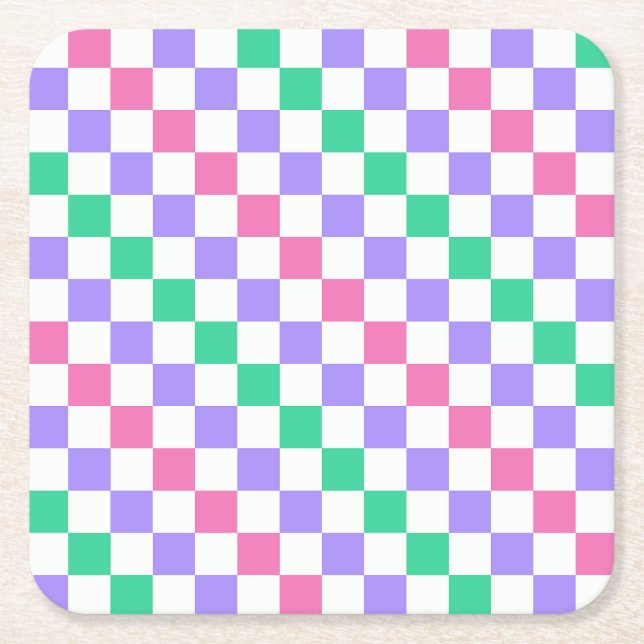 Porta-copo De Papel Quadrado Candy shop diagonal checkerboard pattern (Frente)