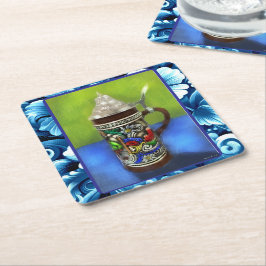 Porta-copo De Papel Quadrado Caneca de cerveja de Cerveja Alemã com Tampa Azul