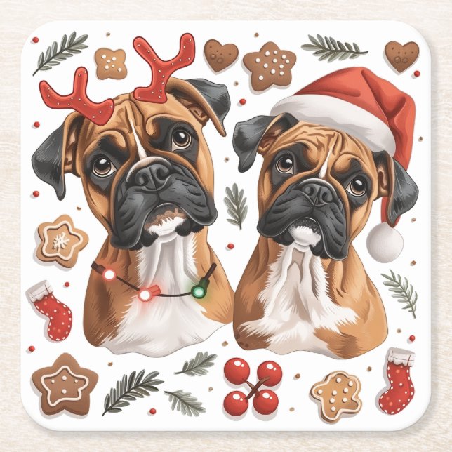 Porta-copo De Papel Quadrado Caninos de Natal (Frente)
