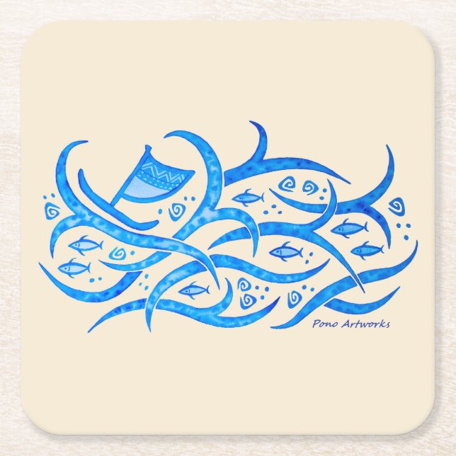 Porta-copo De Papel Quadrado Canoa havaiana do Petroglyph em portas copos (Frente)