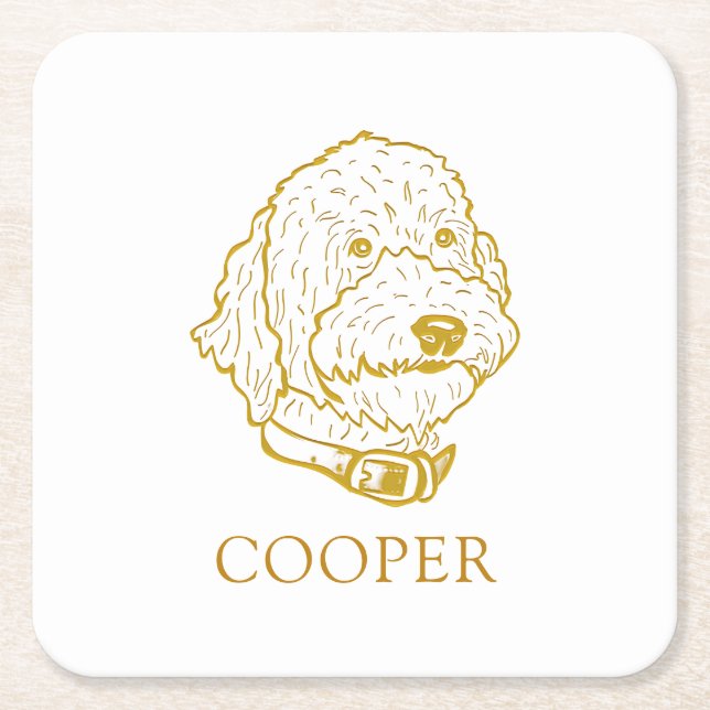 Porta-copo De Papel Quadrado Cão de Goldendoodle Personalizado (Frente)