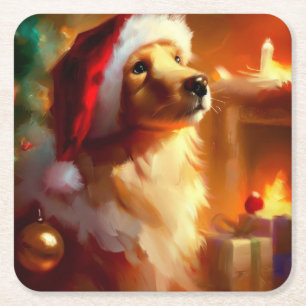 Porta-copo De Papel Quadrado Cão de Natal 1