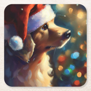 Porta-copo De Papel Quadrado Cão de Natal 3