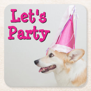 Porta-copo De Papel Quadrado Cão do Corgi de Galês do Pembroke do aniversári