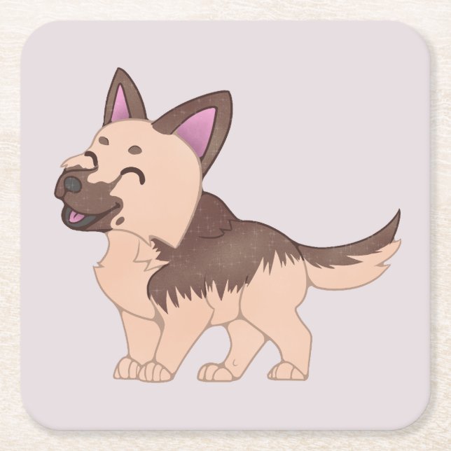 Porta-copo De Papel Quadrado Cão German shepherd Kawaii (Frente)