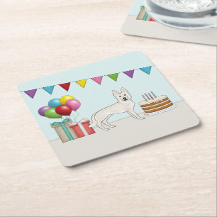 Porta-copo De Papel Quadrado Cão Pastor Alemão Suíço Branco Aniversário Colorid