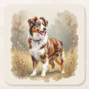 Porta-copo De Papel Quadrado Cão Pastor Australiano Vermelho Merle Aussie